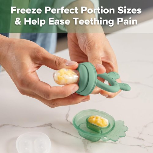 Haakaa Baby Fruit Feeder & Mini Freezer Nibble Tray Combo - BPA-Free Silicone for Safe Self-Feeding (Pea Green)