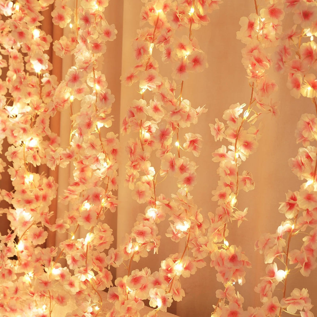 Lfasww Artificial Cherry Blossom Lights，190 LED 5.5ft x 6.2ft Warm White Curtain String Lights with Remote and Timer, 8 Modes, USB Powered for Room Wall Party Xmas Decor