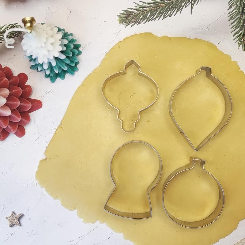 Christmas Ornaments Cookie Cutters 4Pcs Stainless Steel Snow Globe, Round Ornament, Teardrop Bauble Finial Shapes - Variation of THIS listing
