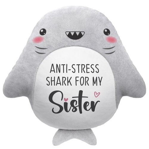 IDELTIME Sister Birthday Gifts - Throw Pillow, Easter Birthday Gifts for Sister in Law Adult Sis Bestie Friends Women, Funny Sisters Gift from Brother Sis Sibling, Shark Plush Stuffed Animal 15’’