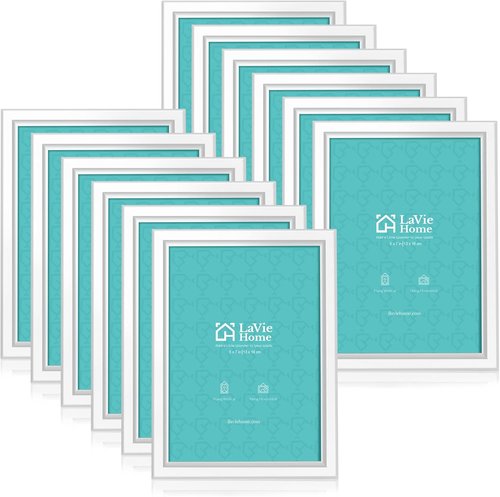 LaVie Home 5x7 Picture Frames - Set of 12 White Frames with High Definition Glass for Wall & Table Display