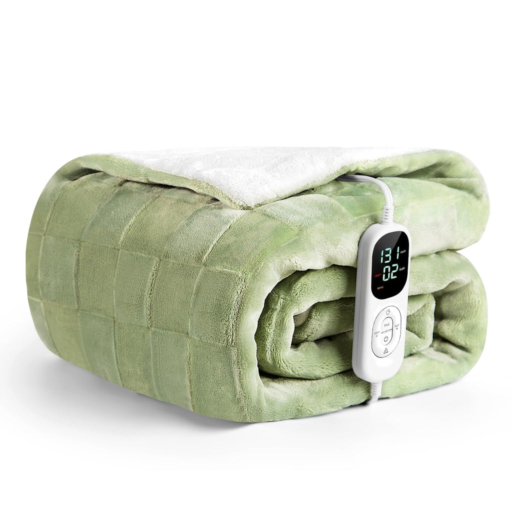 IUUI Heated Blanket Electric Throw Checkered- 50x60 Inches Soft Flannel Heating Blanket,Fast Heating Blanket 6 Heating Levels & 2 Hours Auto Off ETL Certification, Gifts for Women (Sage Green, Throw)