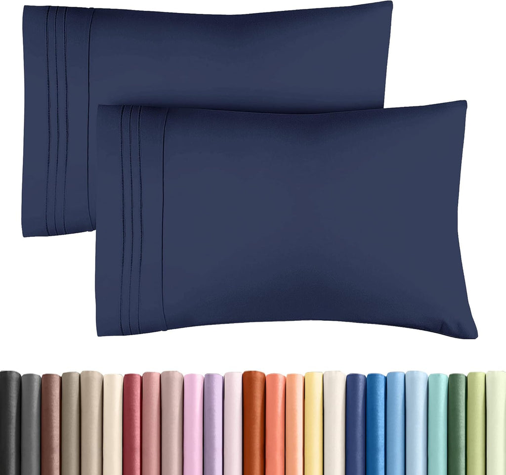 Standard Pillow Cases Set of 2 | Ultra-Soft Hotel Quality Covers - Comfy, Wrinkle-Free & Stain Resistant - Navy Blue