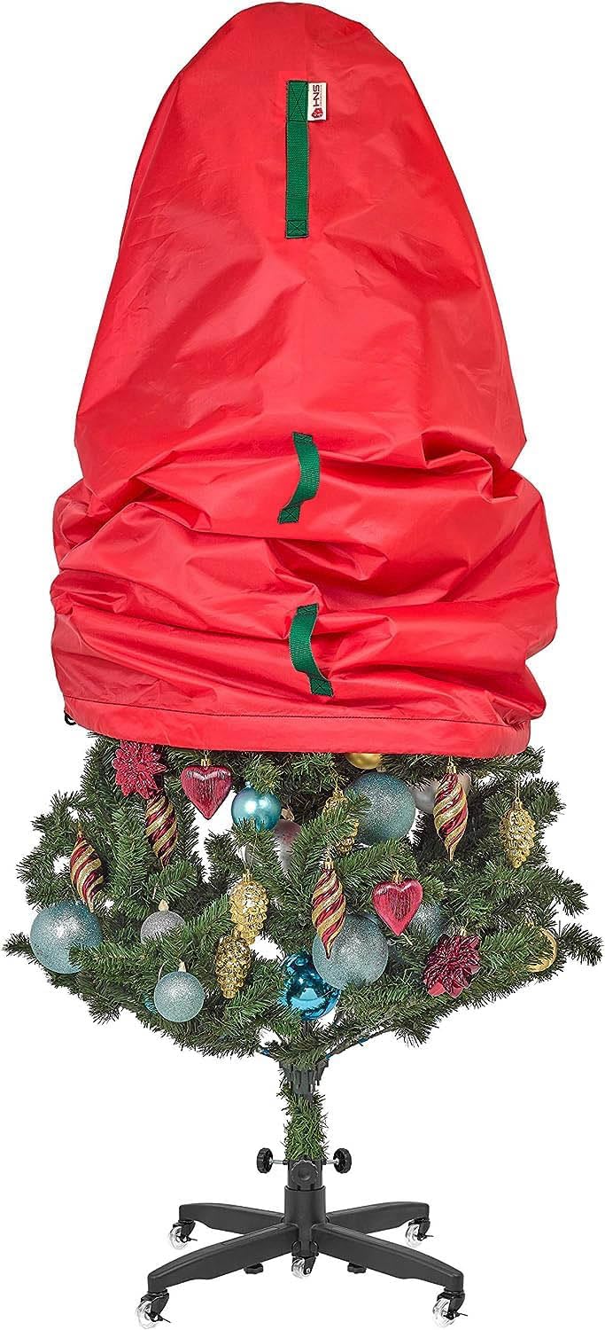 Upright Christmas Tree Storage Bag - Durable Dustproof Cover for 5 Ft Artificial Trees | Easy-Use Red Holiday Storage