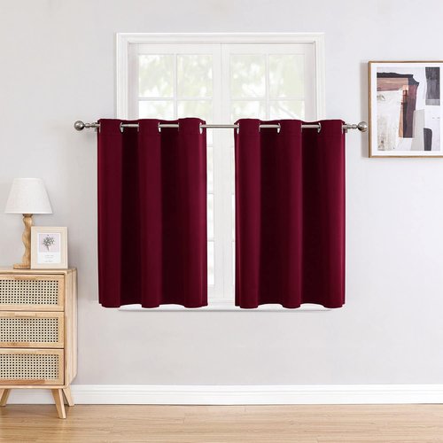 ChrisDowa Small Window Curtains - Grommet Thermal Insulated Room Darkening Panels (Burgundy Red, 36 x 24 Inch)