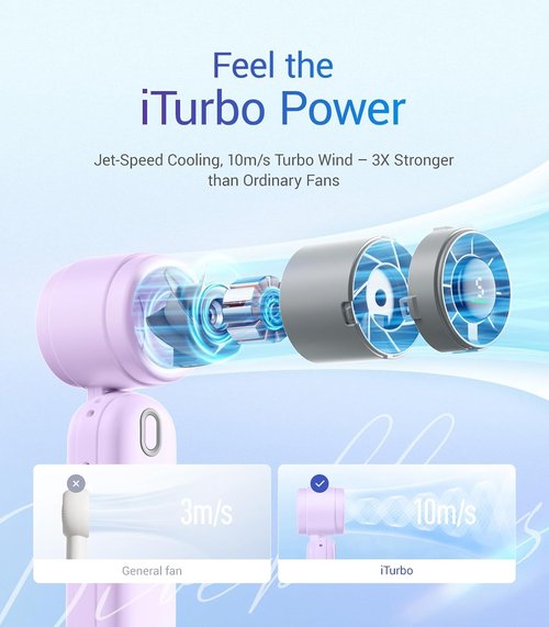 Diveblues Handheld Fan - 3-in-1 Mini Portable Turbo Fan with 12H Max Cooling | 4000mAh Battery & LED Display