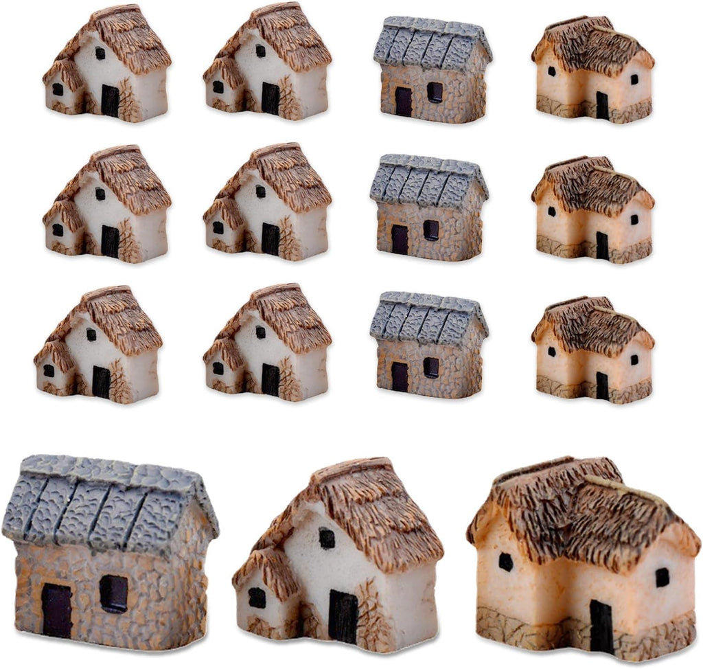 Skiennix Miniature House Village - 12pcs Resin Figurine Buildings for Fairy Garden Decor | Perfect for Bonsai & Succulents