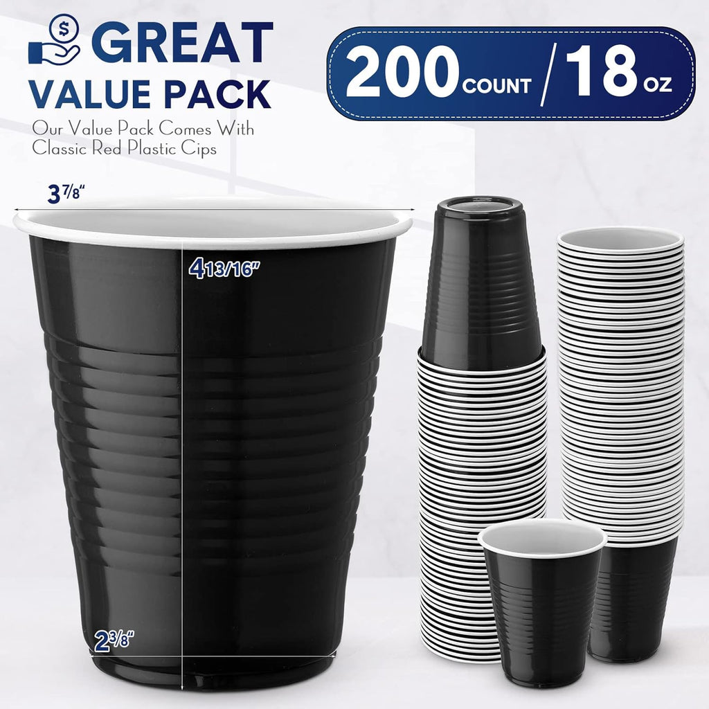 Zopeal 200 Pcs 18 oz Disposable Plastic Tumblers - Elegant Black Party Cups for Weddings & Events