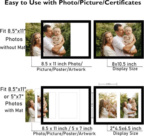 JCJMY Double Collage Picture Frame - Display 2 Photos (5x7) or 8.5x11 - Lightweight Black for Wall or Tabletop
