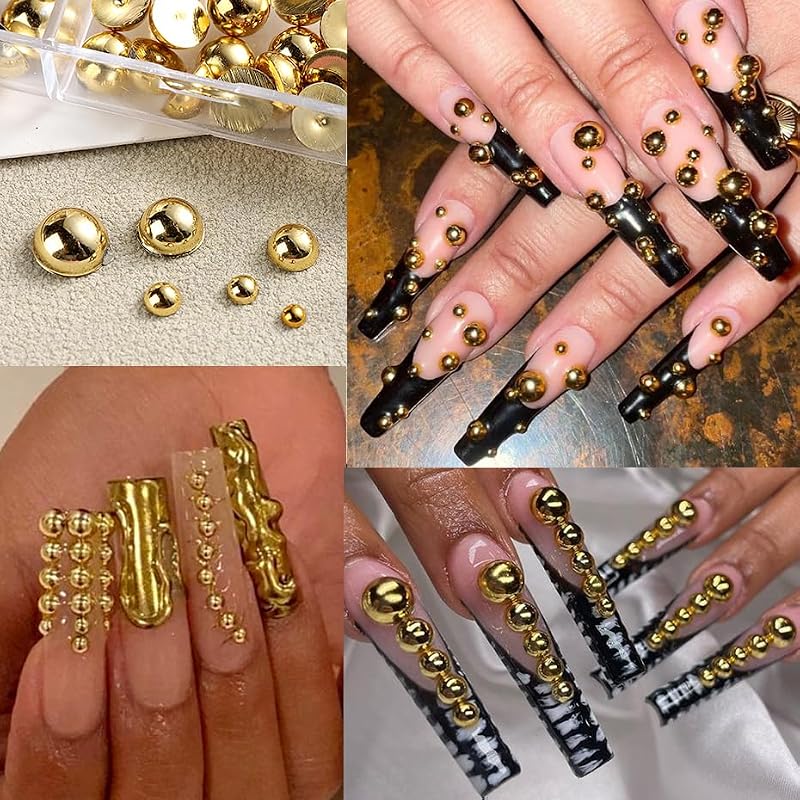 FSpronail Gold & Silver Flat-Back Nail Beads Kit with Tweezers