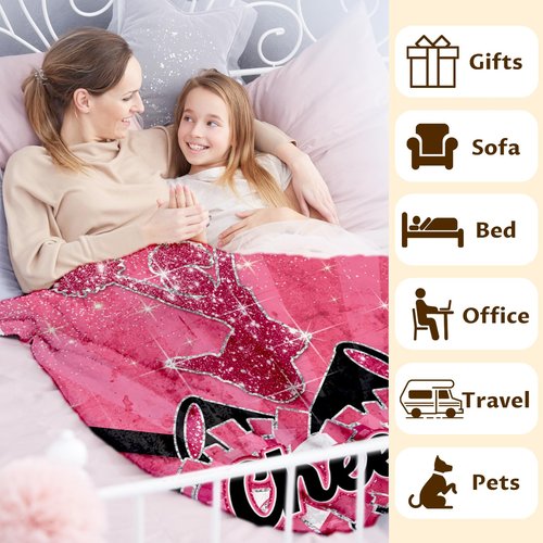 Girls Blanket, Cheerleading Throw Blankets for Kids Teens Adults Cheerleaders Team(40”x50”) Soft Cozy Pink Throw for Sofa Couch Bed Trip Car Home Decor