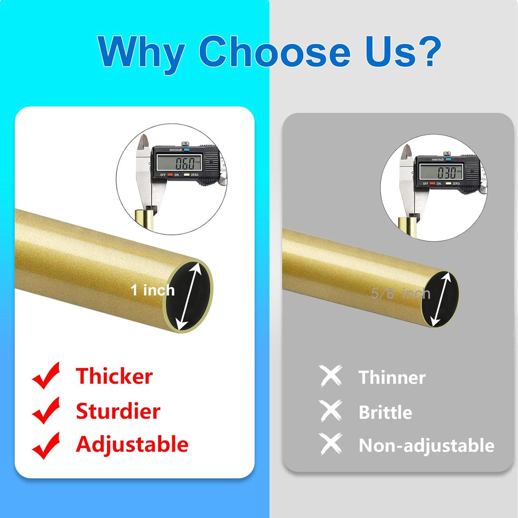 Byondeth Adjustable Curtain Rods | 16 to 60 Inches | 1-Inch Diameter | Elegant Flash Gold Finish