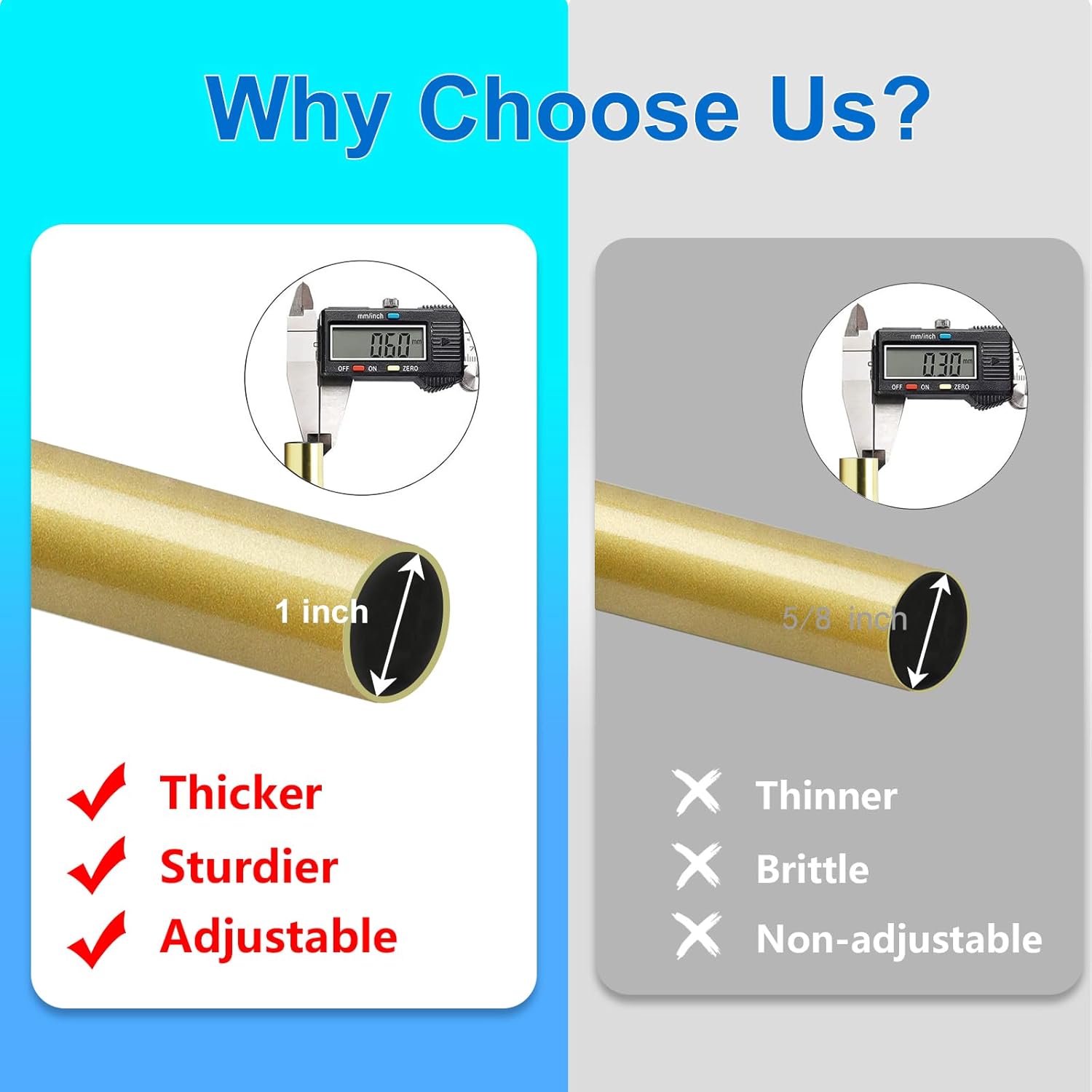 Byondeth Adjustable Curtain Rods | 16 to 60 Inches | 1-Inch Diameter | Elegant Flash Gold Finish