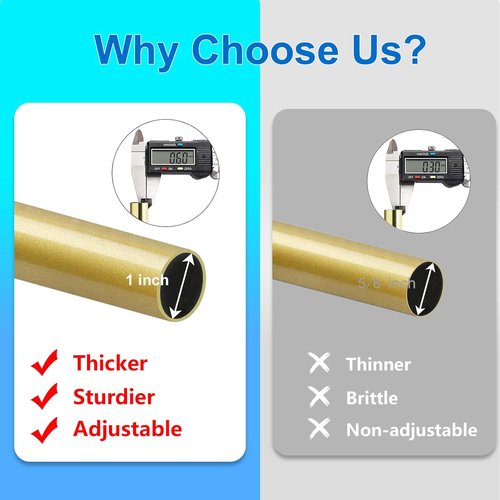 Byondeth Adjustable Curtain Rods - 16 to 200 Inches, 1 Inch Diameter, Flash Gold Aluminum Finials