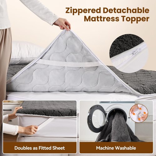 Bearhug Multi-Zone Electric Heated Mattress Pad Queen Size, Dual Control Bed Warmer with Memory & 11 Heat Level, 1-9H Auto Off, Individual Body &Feet Settings, Deep Pocket ETL Certified, Machine Wash