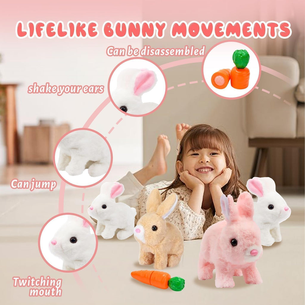 Realistic Bunny Toy - Interactive Plush Rabbit with Sounds & Movements | Animated Walking, Wiggle Ears & Twitch Nose - Easter Gift for Kids (Brown & White)