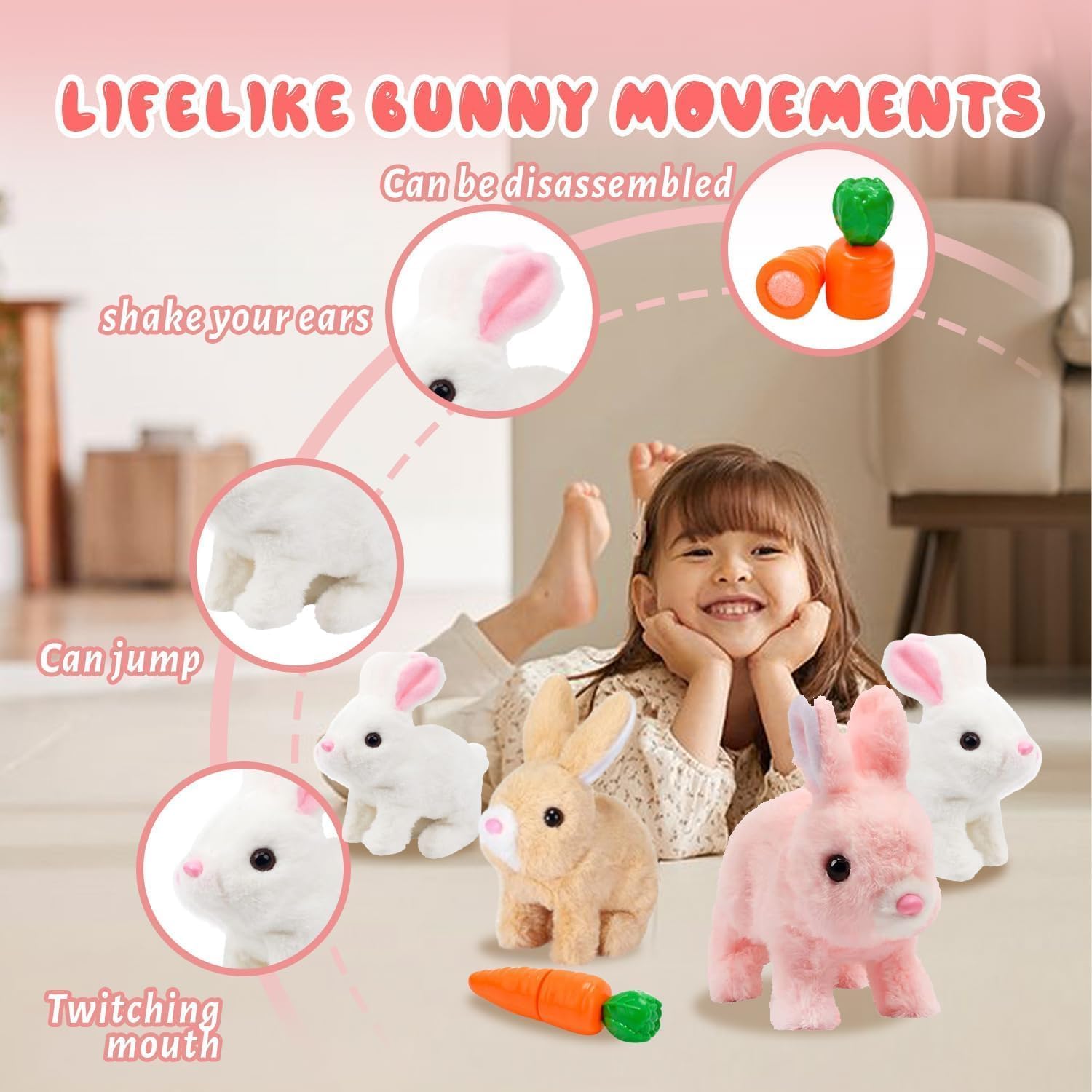 Skiennix Realistic Bunny Toy - Interactive Plush Rabbit with Sounds & Movements | Brown & White