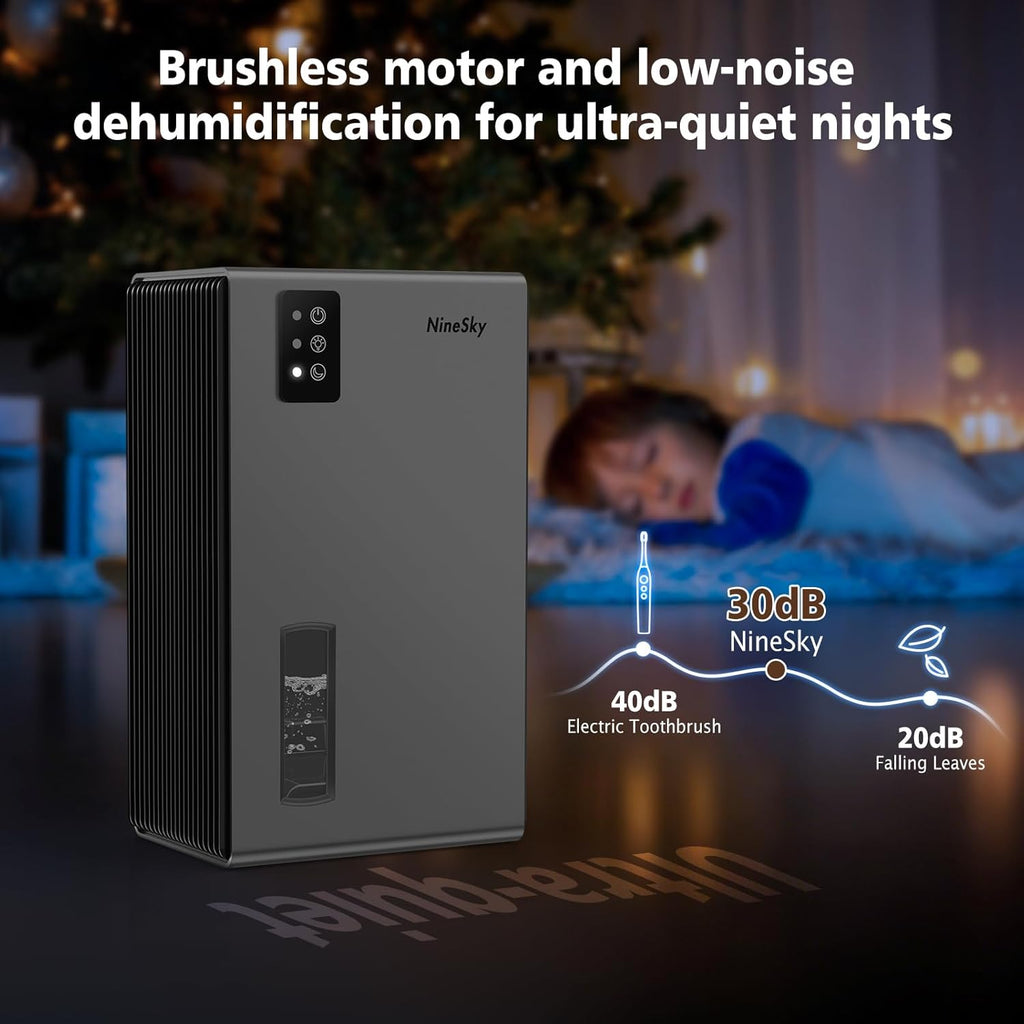 NineSky Dehumidifier - 1000 Sq.Ft. Quiet Home Dehumidifier with 95Oz Water Tank & 7-Color Light (Grey)