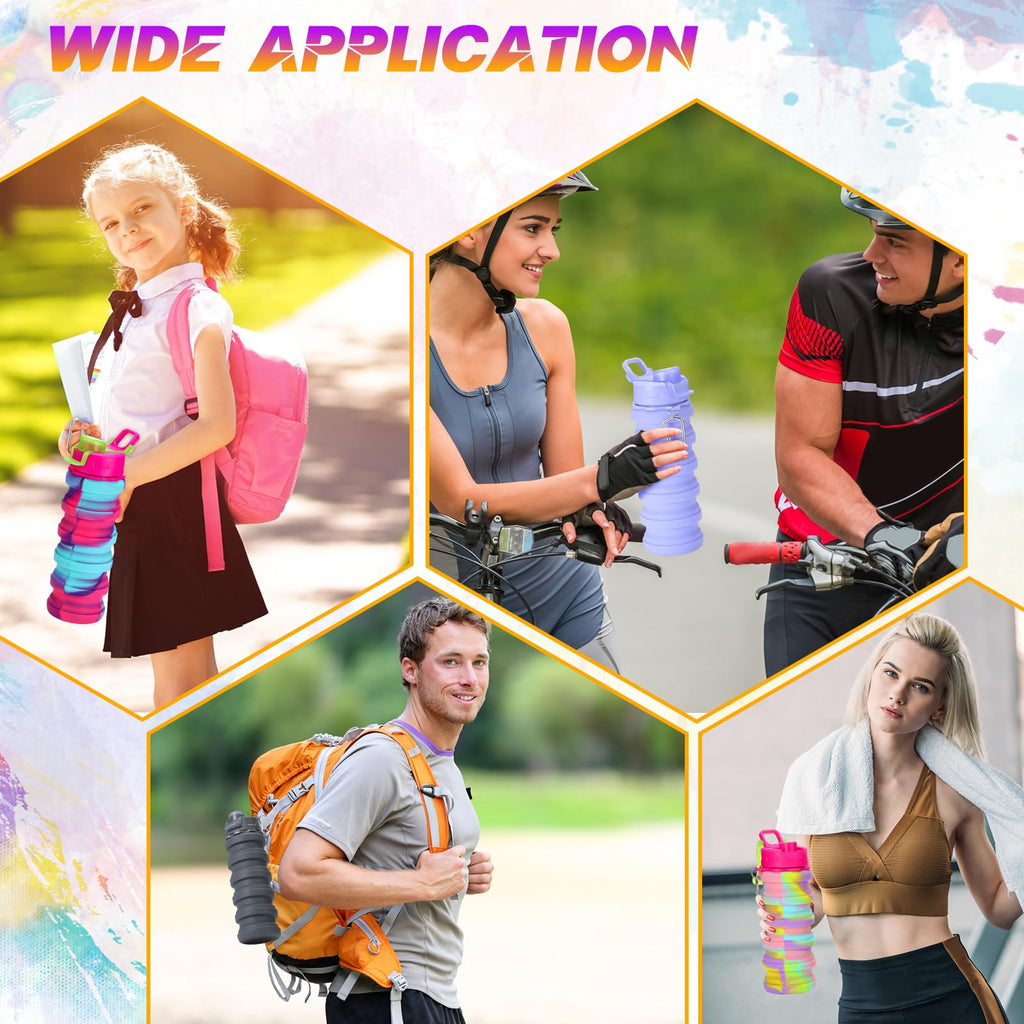 Sunnyray Collapsible Water Bottles Bulk Foldable Water Bottles 17oz Silicone Portable Leak Proof Reusable Sports with Clip for Travel Hiking Camping Outdoor(Camouflage,30 Pack)