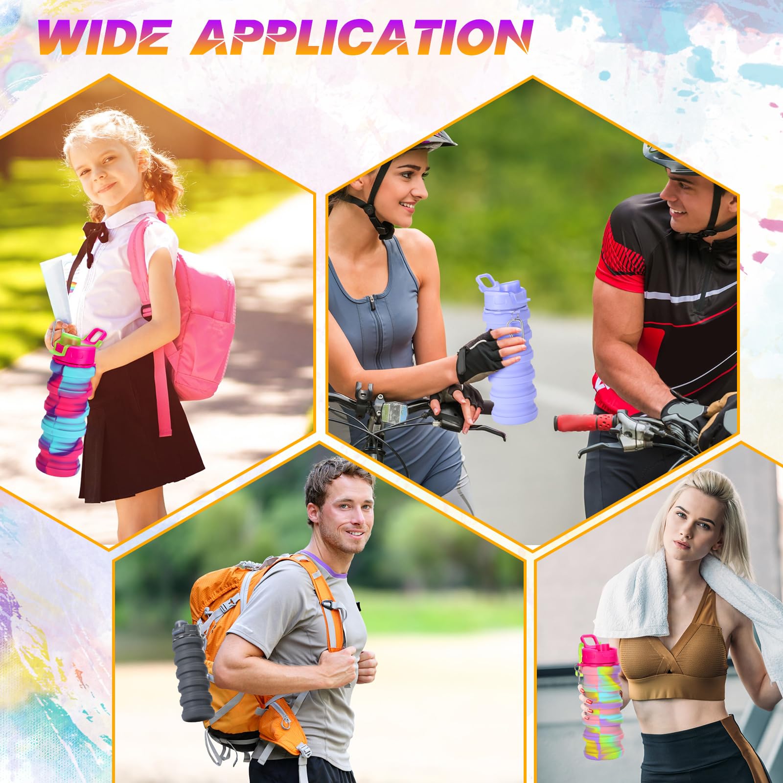 Sunnyray Collapsible Water Bottles Bulk Foldable Water Bottles 17oz Silicone Portable Leak Proof Reusable Sports with Clip for Travel Hiking Camping Outdoor(Camouflage,30 Pack)