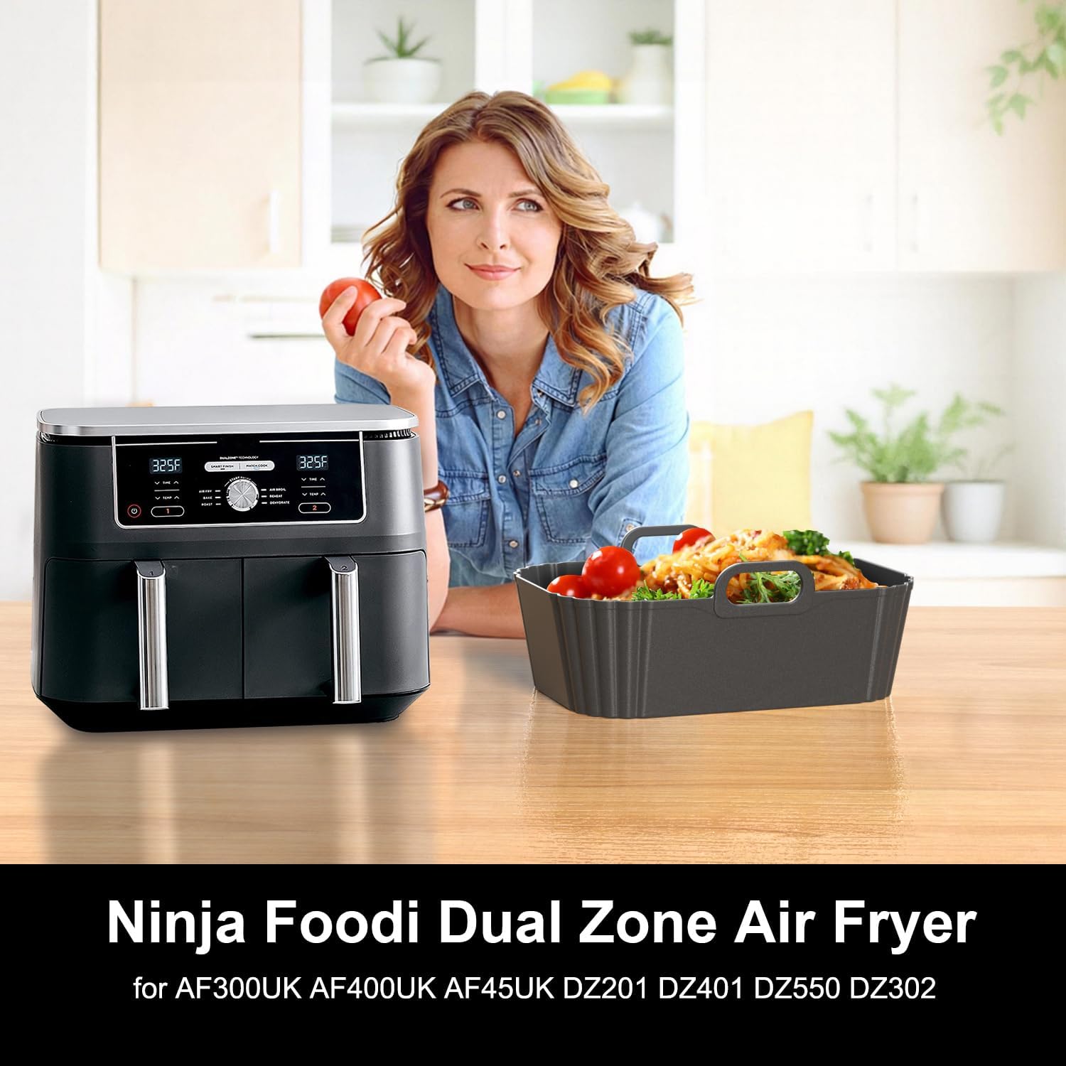 Skiennix Silicone Air Fryer Liners - Reusable for Ninja Foodi & COSORI 9QT | Fits 8-10QT Dual Basket