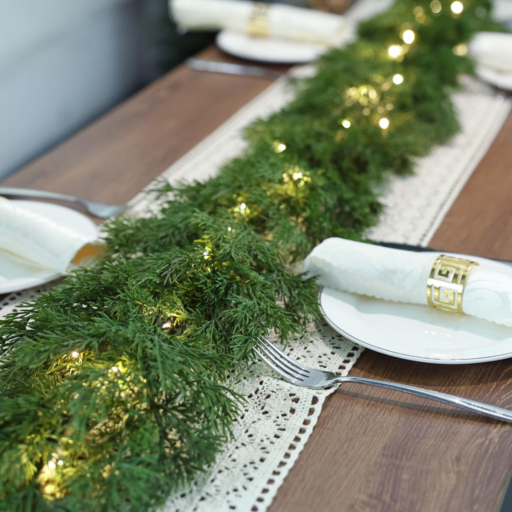 Realistic Christmas Garland With 8 Lighting Modes 6FT Real Touch Lush Artificial Cypress Garlands Prelit Garlands for Stairs Railing Fireplace Table Christmas Decorations Indoor Holiday Decor Greenery