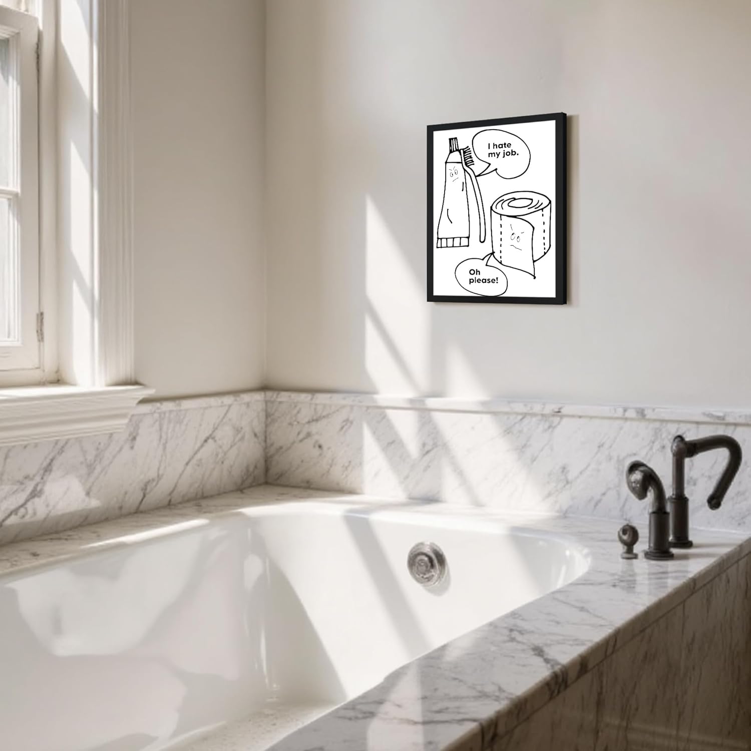 Urmoya Bathroom Wall Art - Funny Black and White Canvas Print | Modern Minimalistic Decor 8x10 Inch