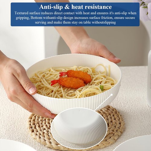HOMQUEN Pasta Bowls Set of 6, 37oz Salad Bowls White Soup Bowls, Large Pasta Serving Bowls, Unbreakable Plastic Dinner Bowls, Dinnerware Sets,Valentines Day Gift, Dishwasher Safe (White)