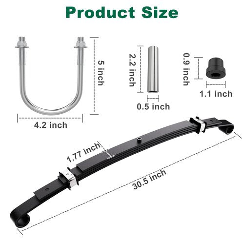 10L0L Golf Cart Heavy Duty 4-Leaf Rear Leaf Spring Kit for Club Car Precedent/Onward/Tempo 2004-up, with Bushings Sleeves U Bolts, Replace OEM 102509301 102513001