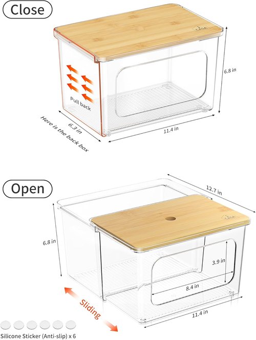iCASA Trash Bag Dispenser - 2-in-1 Acrylic Organizer with Bamboo Lid | Holds Up to 100 Large Rolls for Kitchen & Pantry