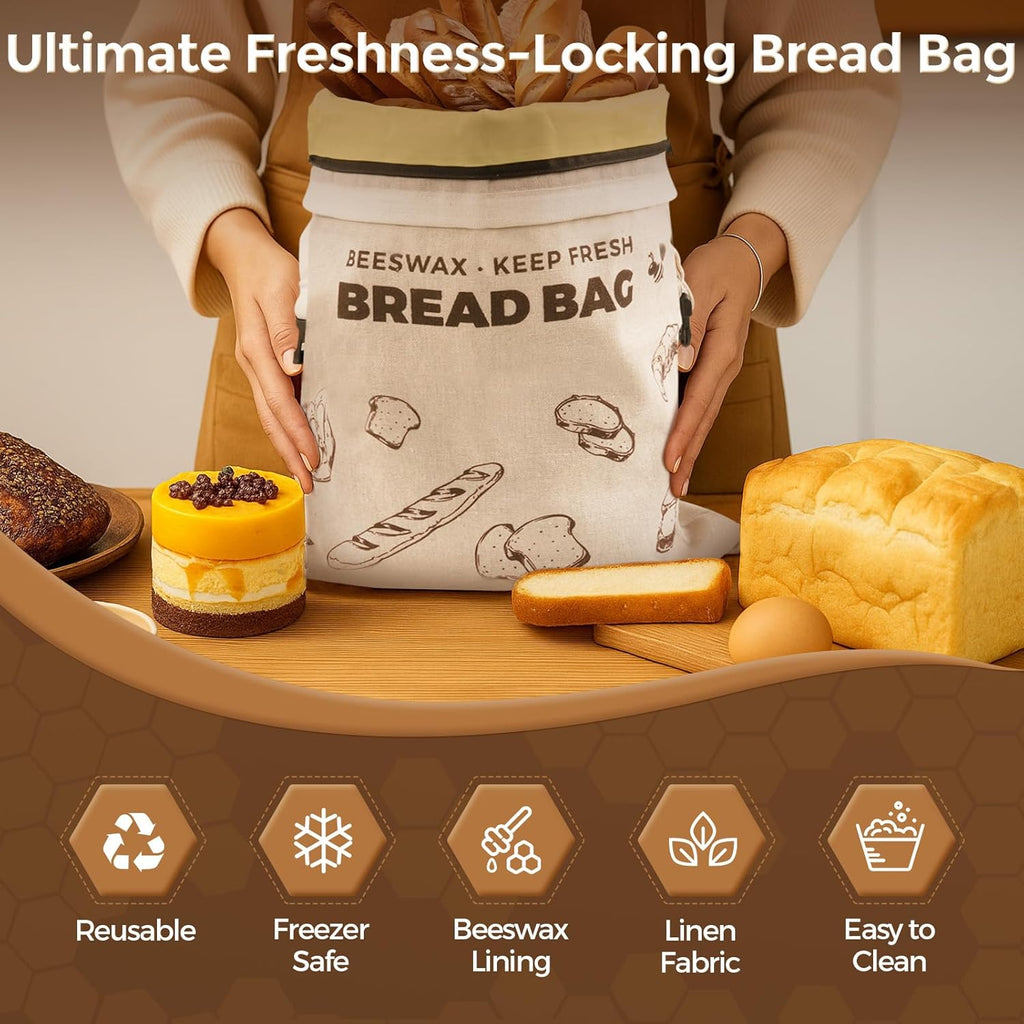 YARRAMATE Beeswax Bread Bags - Eco-Friendly Reusable Linen Storage for Fresh Sourdough | Large 17x13" (Brown, 2 Pack)