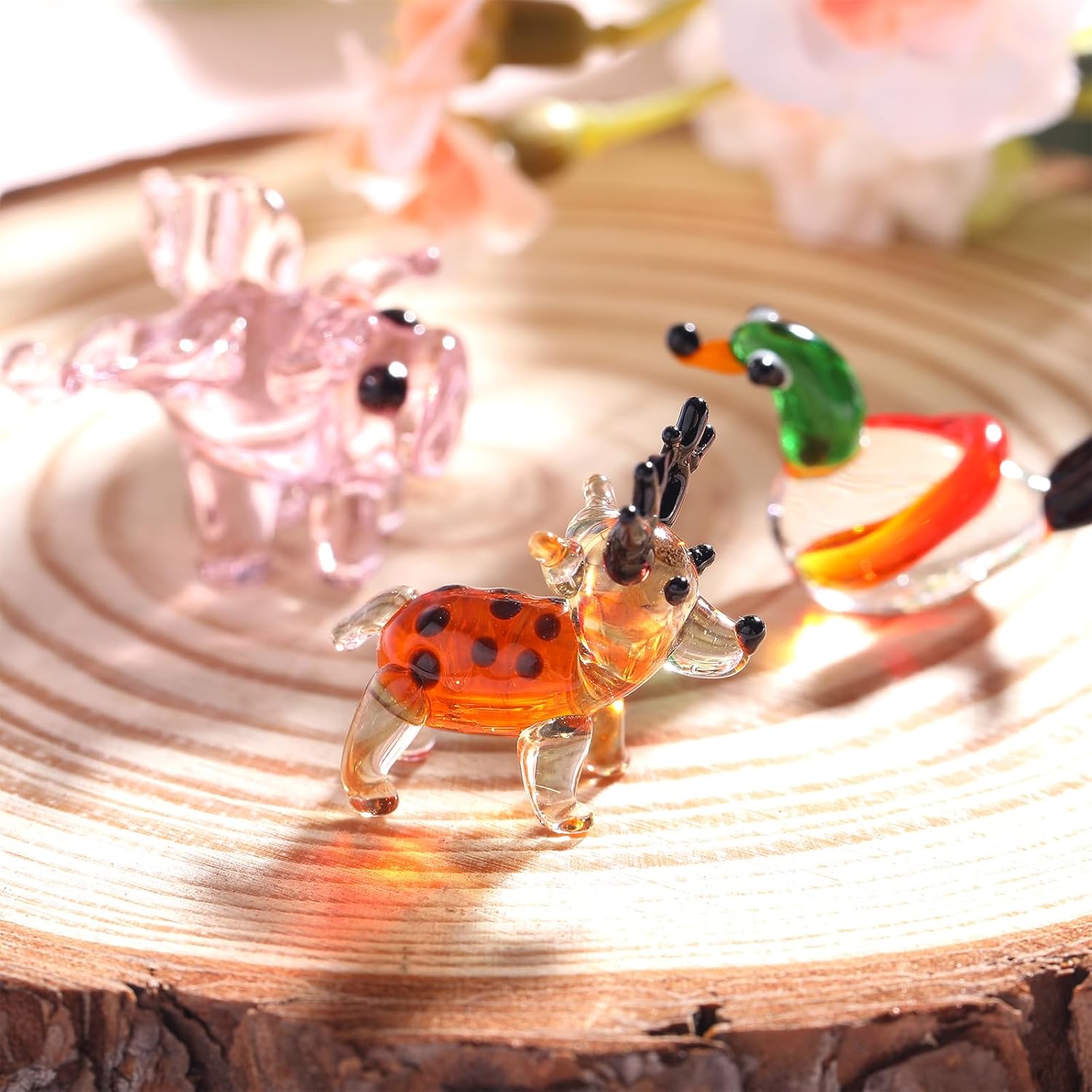 Skiennix 8 Piece Hand Blown Glass Figurines - Miniature Animal Collection for Home Decor & Gifts