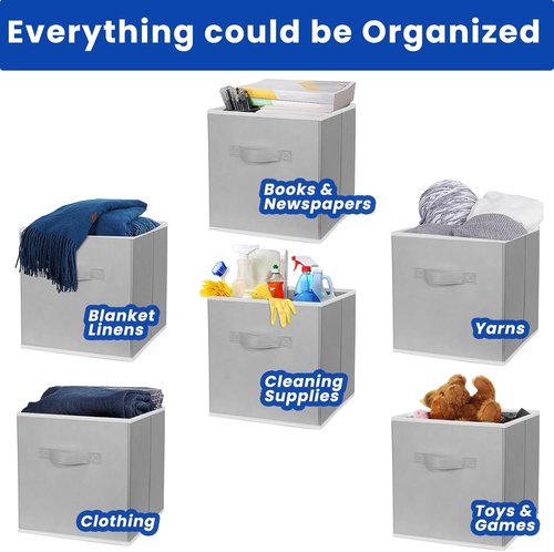 Criusia Storage Cubes - 11 Inch Fabric Storage Bins with Dual Handles | 10 Pack, Grey Foldable Organizers
