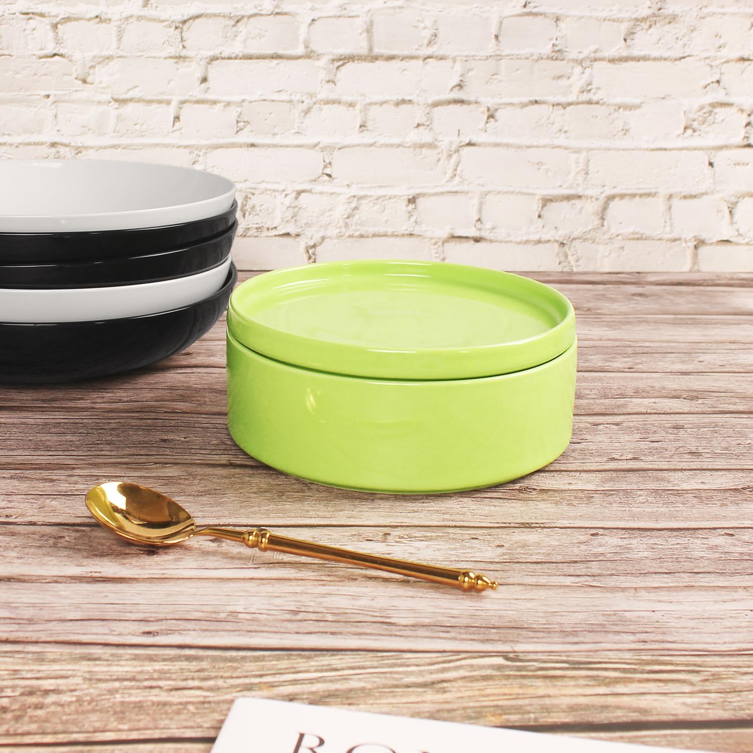 Regine Switzerland Mini Casserole Dish - 23 Ounce French White Ceramic Bakeware Set with Lids | Chip & Crack Resistant, Safe for Microwave, Dishwasher, Oven & Freezer (Green, 7.1")