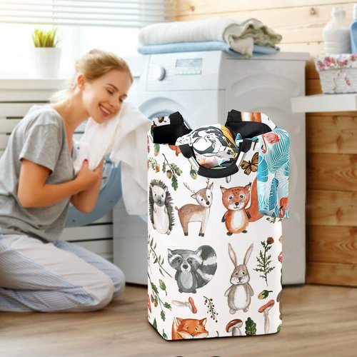 senya Large Laundry Basket Shopping Foldable Clothes Bag Collapsible Fabric Laundry Hamper Folding Washing Bin (Woodland Animal)