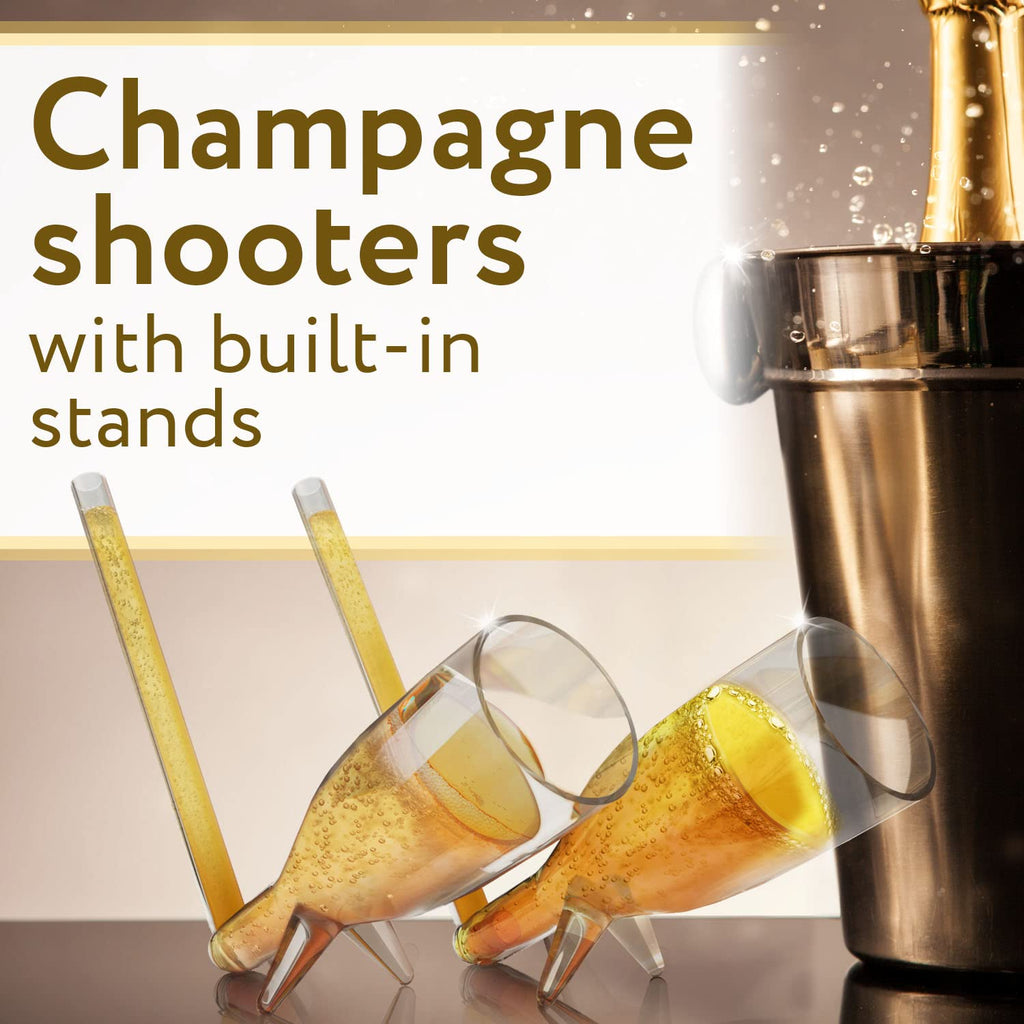 IMPRESA 10 Pack Champagne Shooter Plastic Glass Set - Champagne Glasses with Stands - Bachelorette Party Favors - Reusable Champagne Shooter Gifts for Bubbly Lovers - Champ Shooters