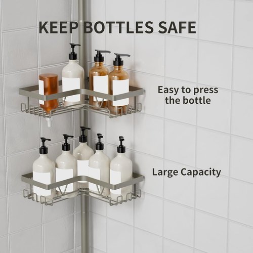 KEGII Shower Caddy Tension Pole - 4-Tier Rustproof Bathroom Organizer for Renters | 25–114.2 Inch Silver Gray