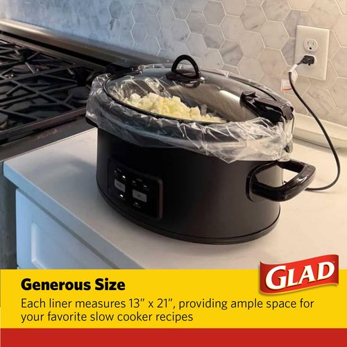 Glad Slow Cooker Liners – 10-Pack for 3-8 Quart Crockpots & Slow Cookers – BPA-Free, 13” x 21” Liners for Fast & Easy Clean-Up