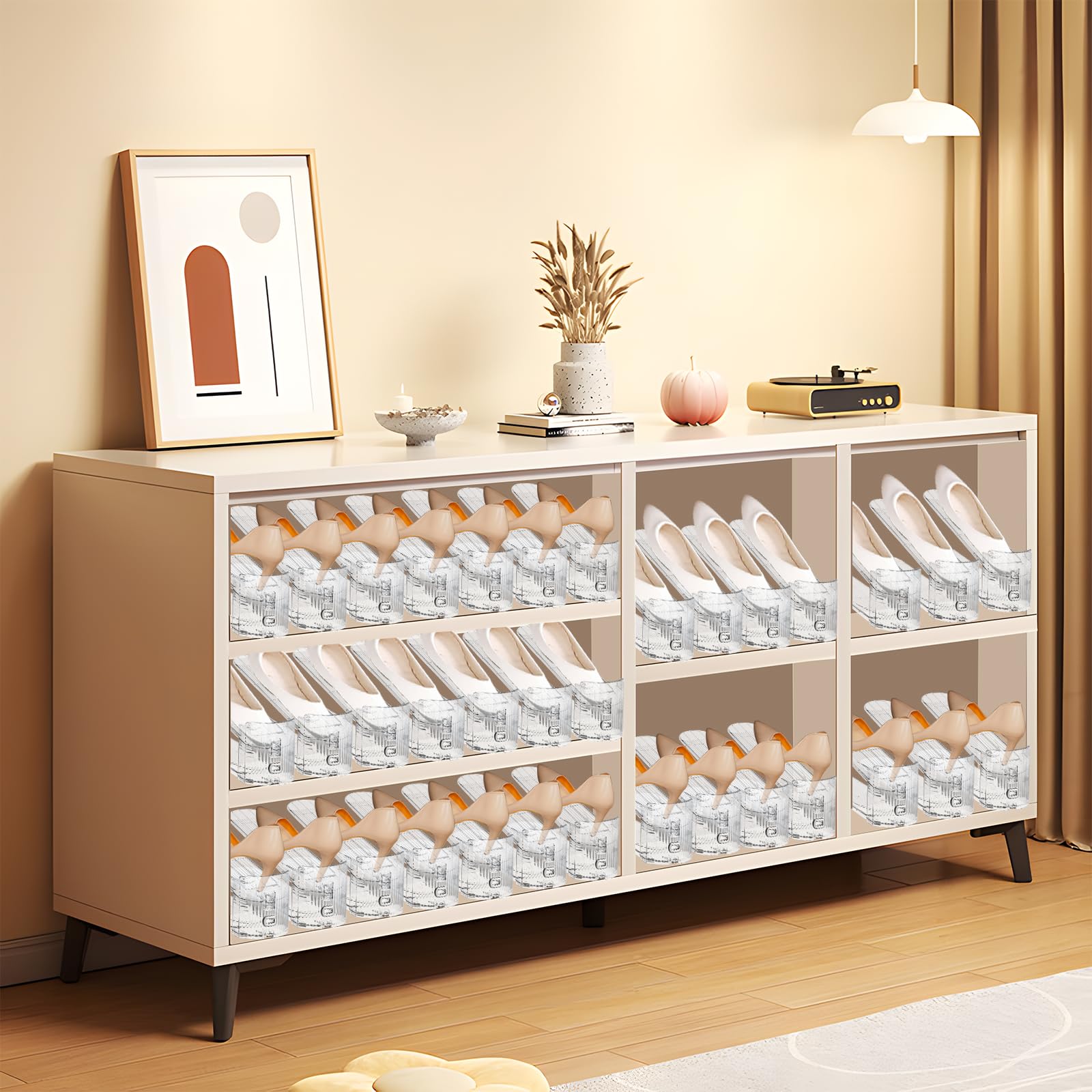 MOVDEET 12 Pack Shoe Slots Organizer for Closet, Adjustable Shoe Stackers for a Pair of Shoes Shoe Rack Storage Shoe Space Saver 50% Shoe Shelf Display Holder for Closet
