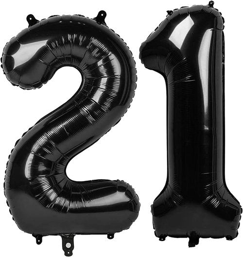 Black Number 21 Foil Balloon - 40 Inch Giant Decoration for 21st Birthday Party Supplies
