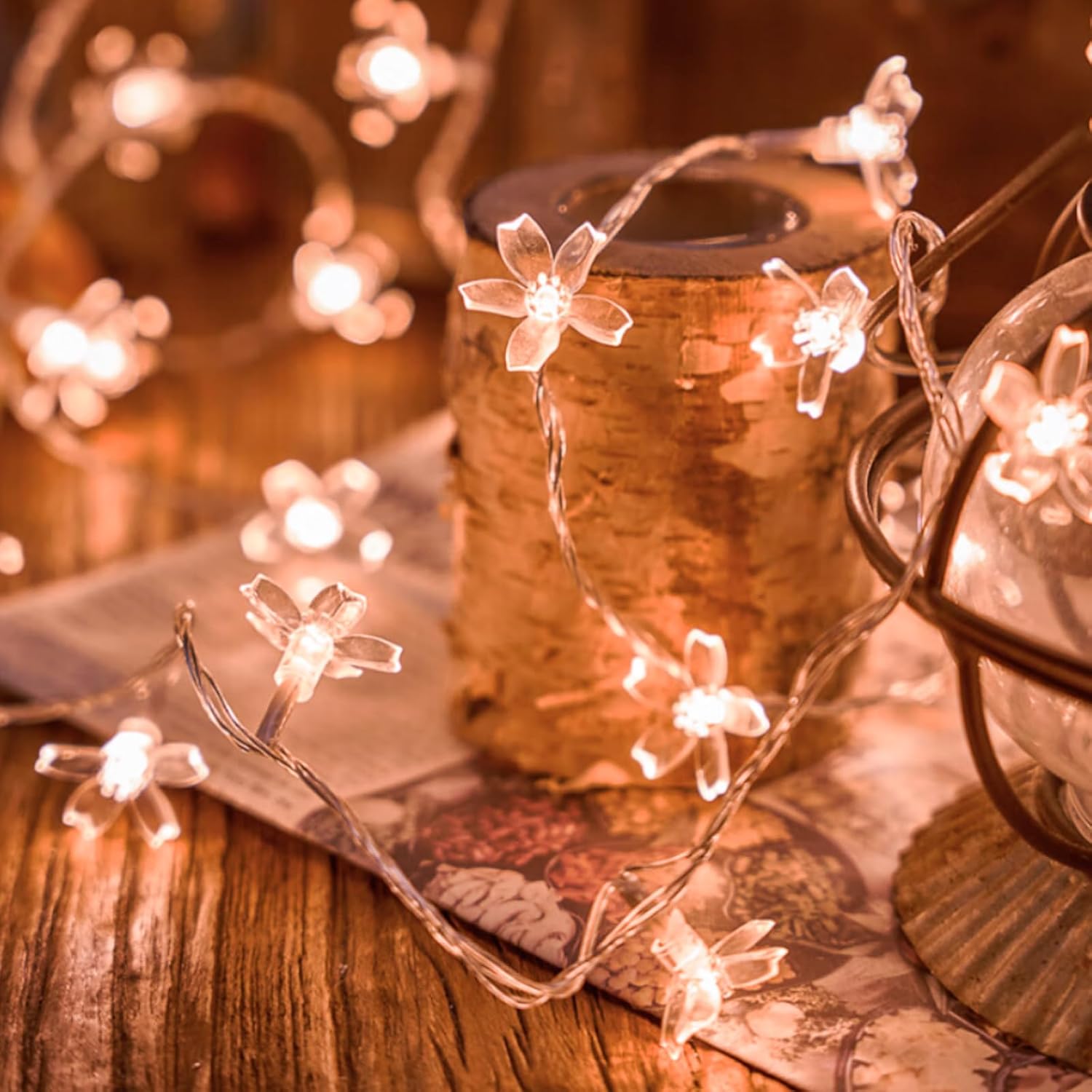 Skiennix Decorative Flower String Lights - 33ft 100 LED Cherry Blossom Fairy Lights | Warm White for Bedroom & Events
