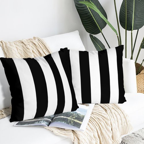 Qwalnely 2 Sets Striped Decorative Throw Pillow Covers, 18x18 Inch for Living Room Couch Bed Sofa, Black and White Striped Home Decor, Soft Cushion Case