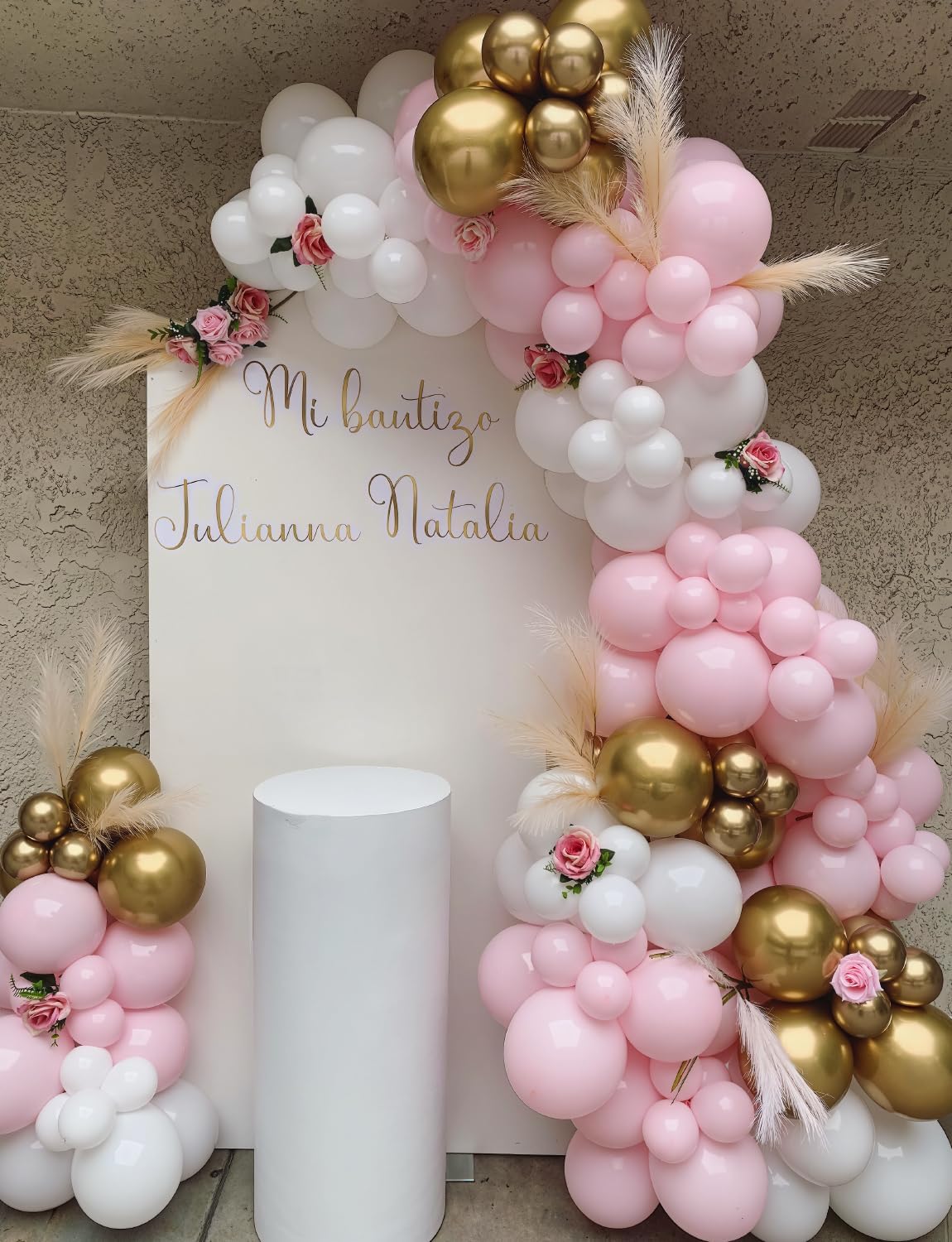Skiennix Pink and Gold Balloons Set - 12 Inch Light Pink & White Metallic Gold Confetti for Parties