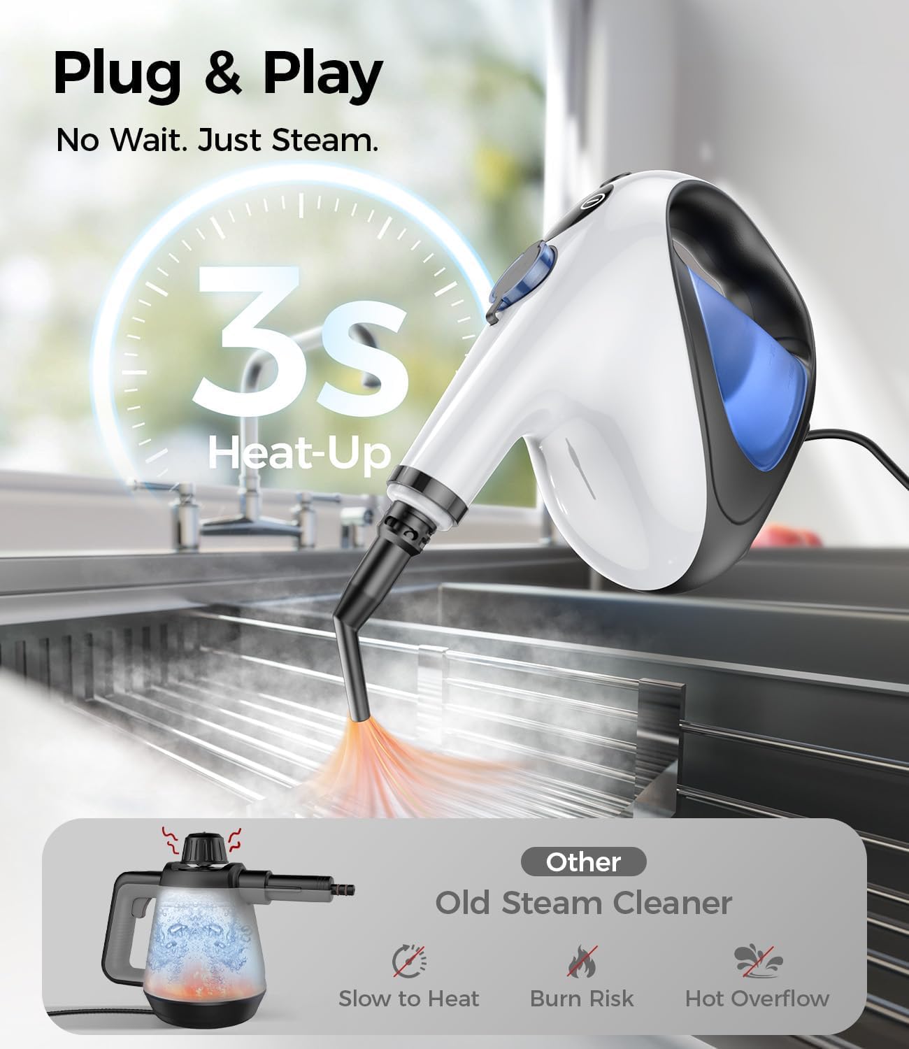 ADICOM Handheld Steam Cleaner for Home 3s Instant Heat-Up No Need to Wait, Upgrade 2 LB Light Weight Easy Refill Portable Steamer Cleaner for Furniture Couch Grout Walls Kitchenware Cleaning