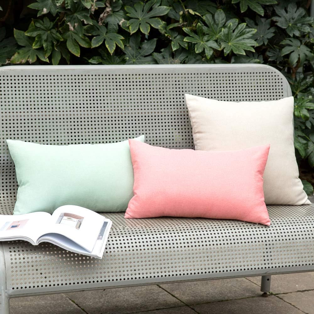 MIULEE Decorative Outdoor Throw Pillow Covers - Waterproof Faux Linen Cushion Cases | 16x16 Inch Beige (Pack of 2)