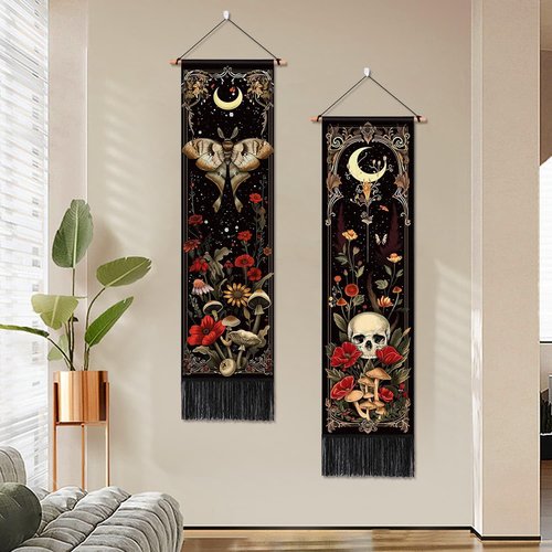 ARTCREATOR Gothic Wall Tapestry - Witchy Moth & Moon Design for Bedroom Aesthetic | 12.8 x 51.2 Inches