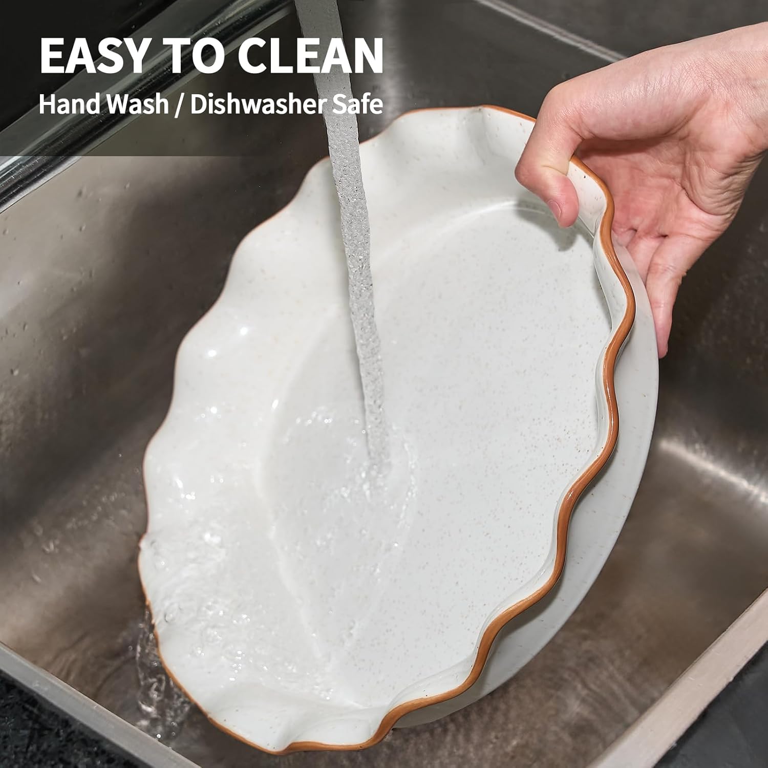 SIDUCAL Non-Stick Ceramic Pie Pan - 10.5 Inch Deep Dish with Ruffled Edge | Dishwasher & Oven Safe (White)