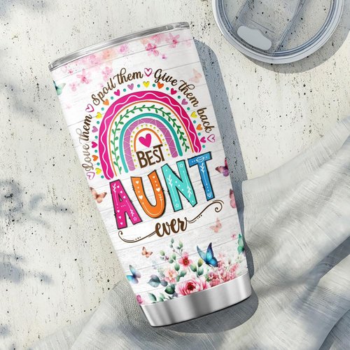 JENOIS Auntie, Aunt Gifts, Tumbler 20 Oz With Lid And Straw, Best Aunt Like Mother