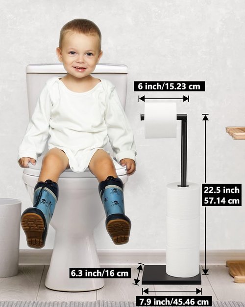 DECLUTTR Free Standing Toilet Paper Holder - Stainless Steel Pedestal with Reserve - Black Finish