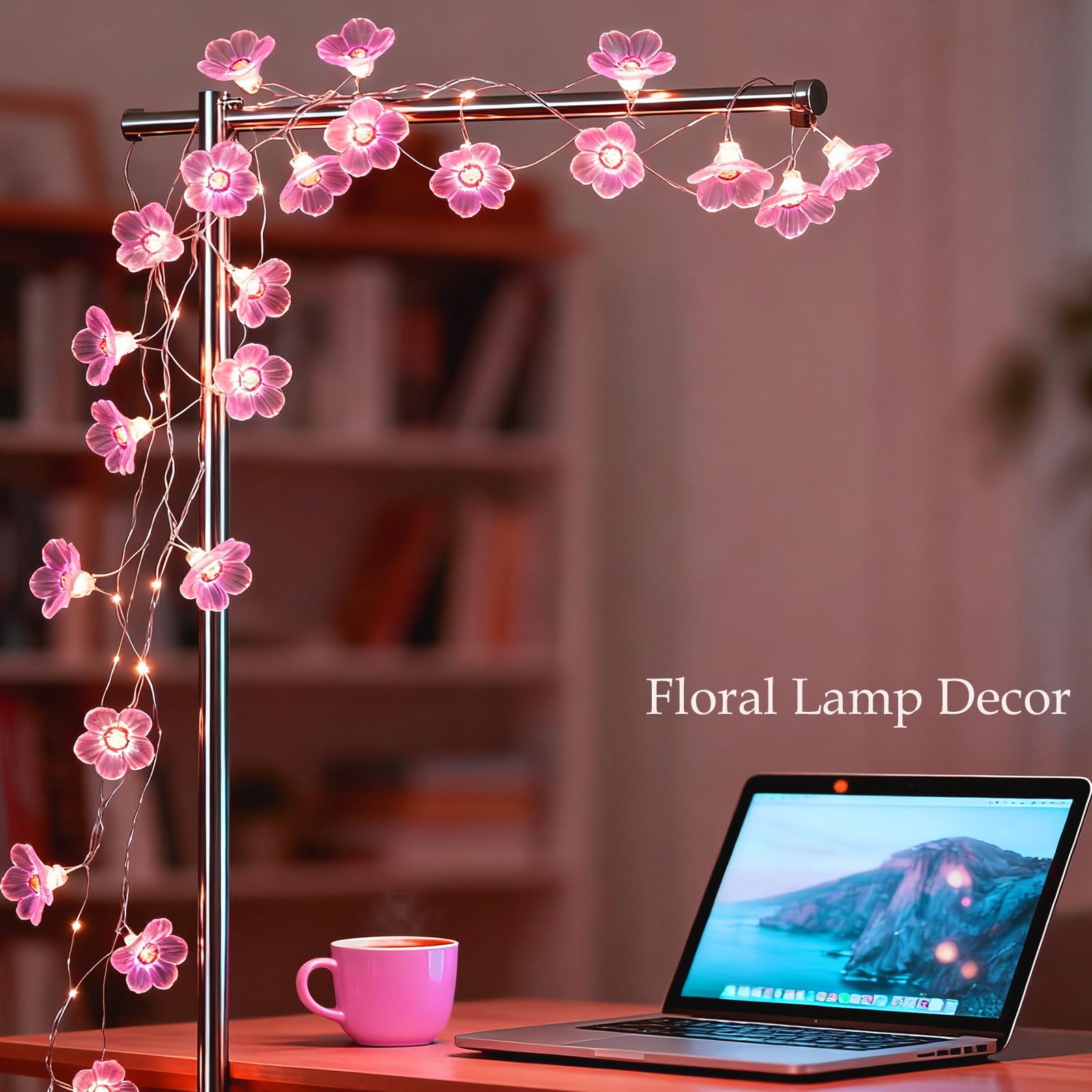Keretuby Pink Fairy Cherry Blossom Flower String Lights for Bedroom, USB Plug in and Battery Operated 13ft 40 LED Cute Indoor Outdoor Hanging Decorations for Birthday Wedding Party Christmas Easter